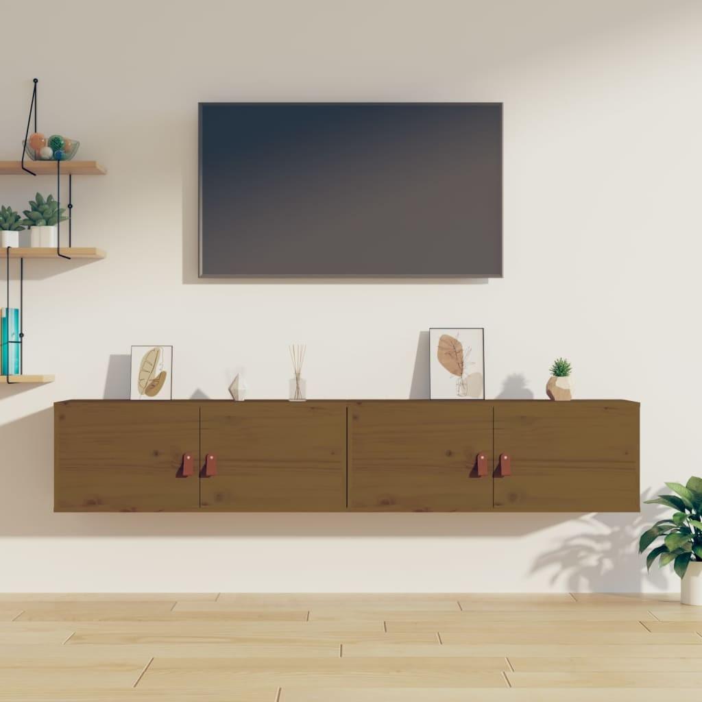 Vægskabe 2 stk. 80x30x30 cm massivt fyrretræ gyldenbrun