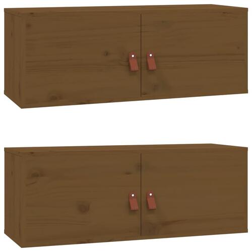Vægskabe 2 stk. 80x30x30 cm massivt fyrretræ gyldenbrun