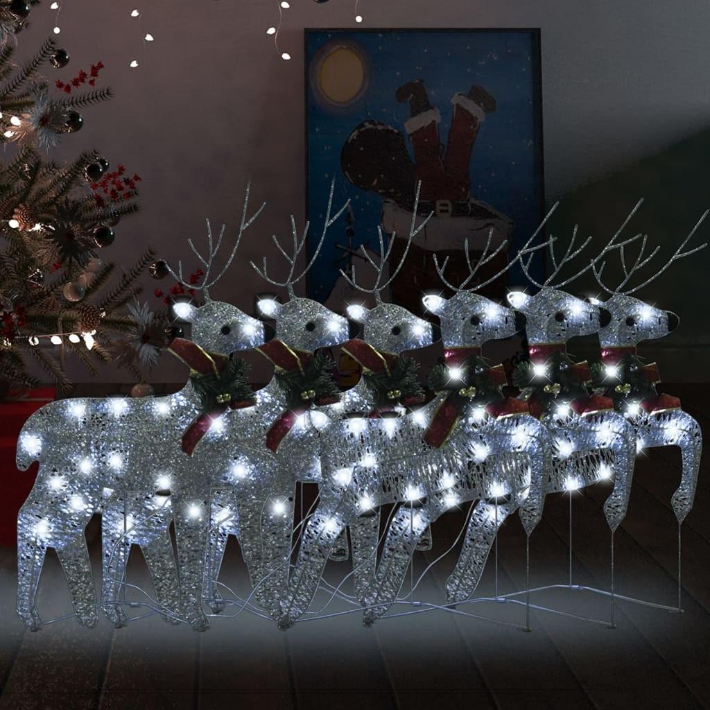 Julerensdyr 6 stk. 120 LED'er sølvfarvet