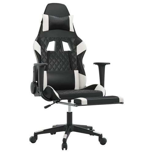 Gamingstol m. massagefunktion og fodstøtte kunstlæder sort hvid