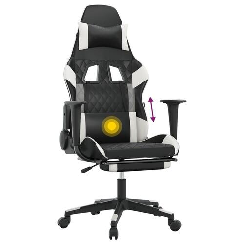 Gamingstol m. massagefunktion og fodstøtte kunstlæder sort hvid