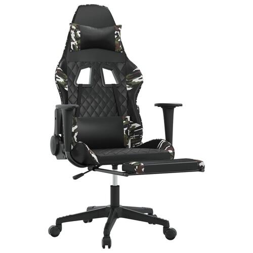 Gamingstol m. massage og fodstøtte kunstlæder sort camouflage