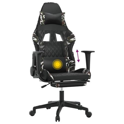 Gamingstol m. massage og fodstøtte kunstlæder sort camouflage