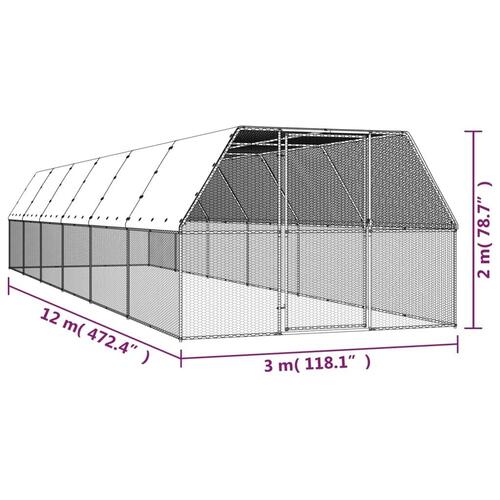 Hønsegård 3x12x2 m galvaniseret stål