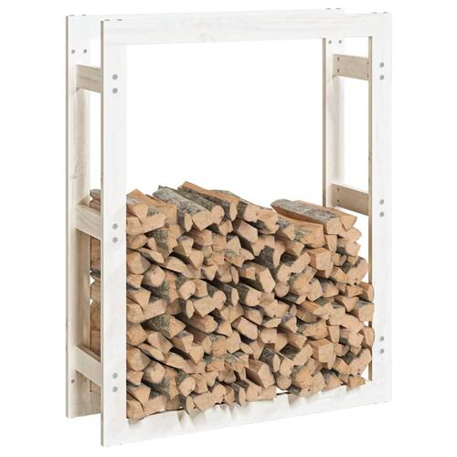 Brændestativ 80x25x100 cm massivt fyrretræ hvid