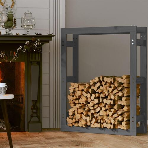 Brændestativ 80x25x100 cm massivt fyrretræ grå