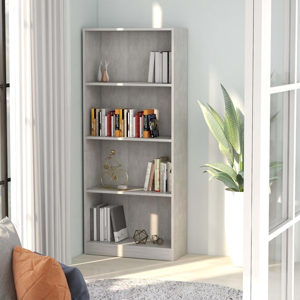 Bogreol med 4 hylder 60x24x142 cm konstrueret træ betongrå