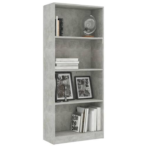 Bogreol med 4 hylder 60x24x142 cm konstrueret træ betongrå