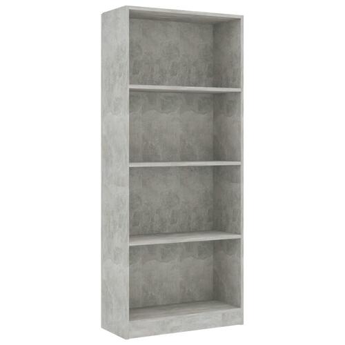 Bogreol med 4 hylder 60x24x142 cm konstrueret træ betongrå