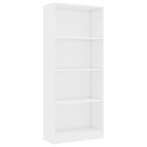 Bogreol med 4 hylder 60x24x142 cm konstrueret træ hvid højglans