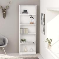 Bogreol med 5 hylder 60x24x175 cm konstrueret træ hvid