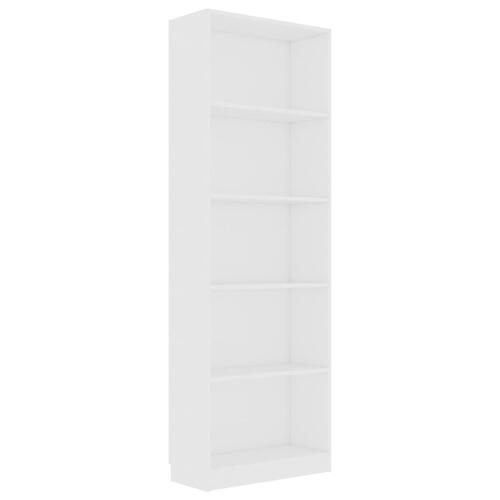 Bogreol med 5 hylder 60x24x175 cm konstrueret træ hvid