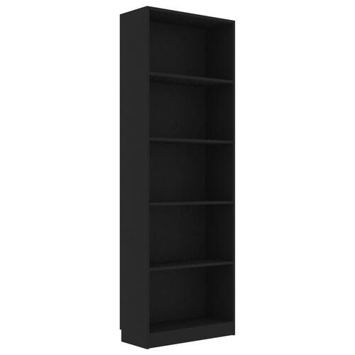 Bogreol med 5 hylder 60x24x175 cm konstrueret træ sort