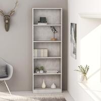 Bogreol med 5 hylder 60 x 24 x 175 cm spånplade betongrå
