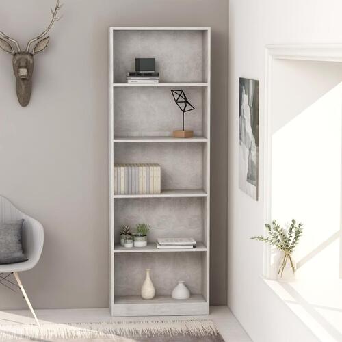 Bogreol 60x24x175 cm 5 hylder konstrueret træ betongrå