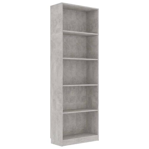 Bogreol 60x24x175 cm 5 hylder konstrueret træ betongrå