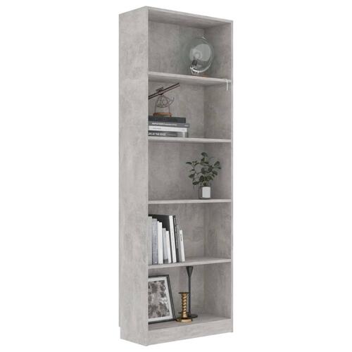 Bogreol 60x24x175 cm 5 hylder konstrueret træ betongrå