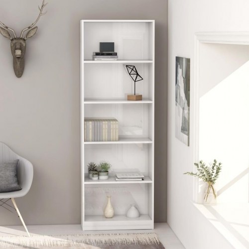 Bogreol 60x24x175 cm 5 hylder konstrueret træ hvid højglans