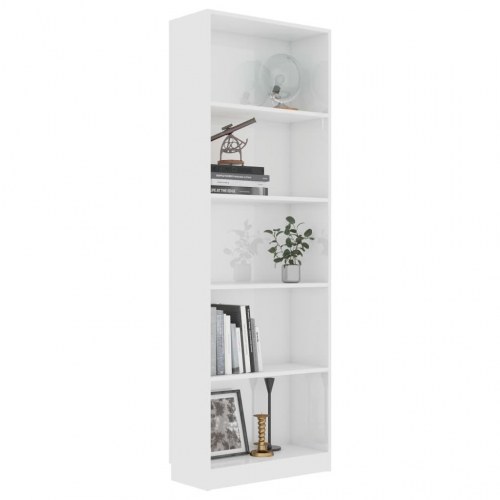 Bogreol 60x24x175 cm 5 hylder konstrueret træ hvid højglans