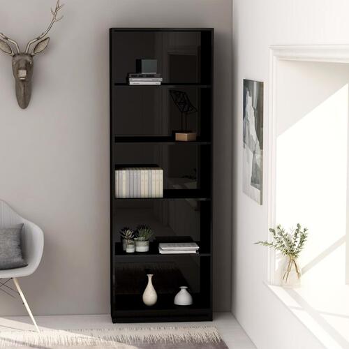 Bogreol med 5 hylder 60 x 24 x 175 cm spånplade sort højglans