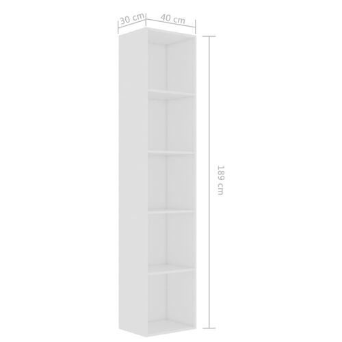 Bogreol 40x30x189 cm konstrueret træ hvid