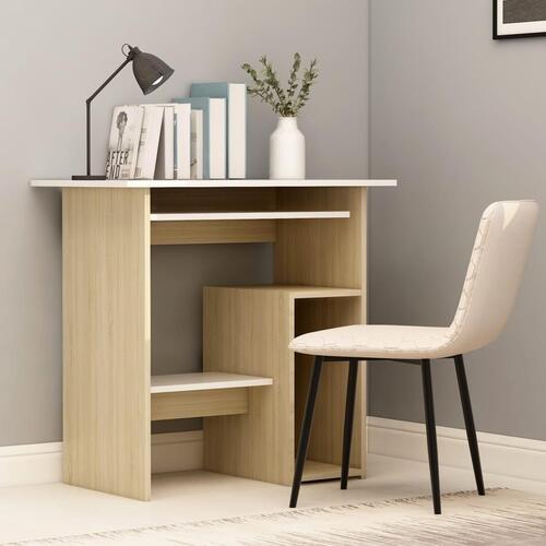 Skrivebord 80 x 45 x 74 cm spånplade hvid og sonoma-eg