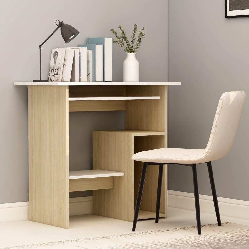 Skrivebord 80 x 45 x 74 cm spånplade hvid og sonoma-eg