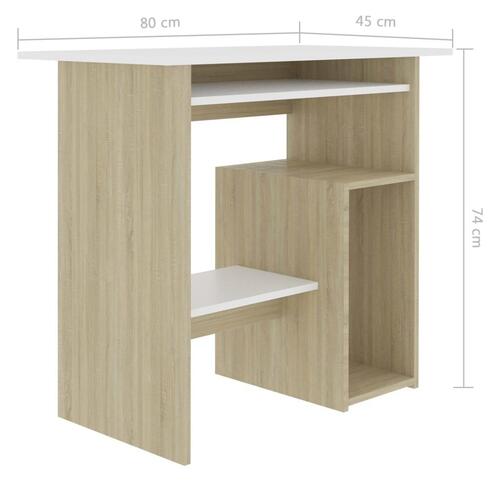 Skrivebord 80 x 45 x 74 cm spånplade hvid og sonoma-eg