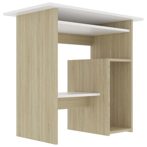 Skrivebord 80 x 45 x 74 cm spånplade hvid og sonoma-eg
