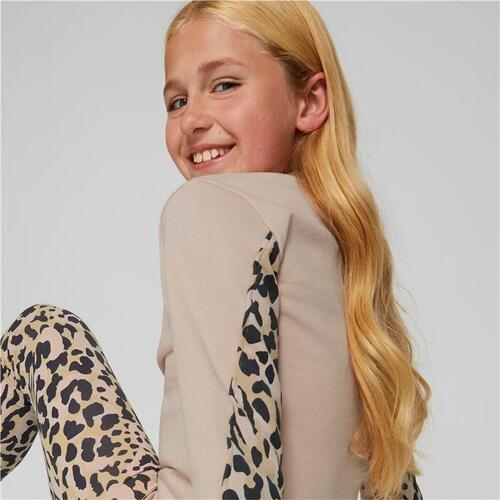 Sweatshirt uden hætte til piger Puma Alpha Crew Neck Beige Leopard Pink 3-4 år