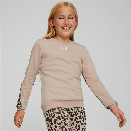 Sweatshirt uden hætte til piger Puma Alpha Crew Neck Beige Leopard Pink 3-4 år