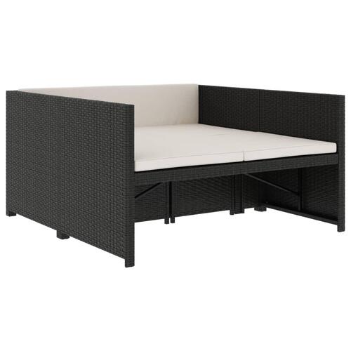 Haveloungesæt 5 dele med hynder polyrattan sort