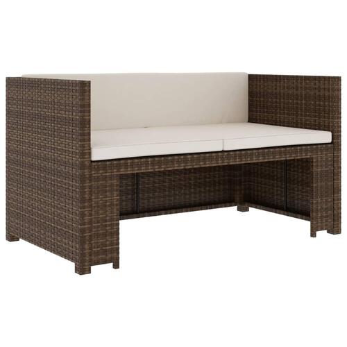 Haveloungesæt 5 dele med hynder polyrattan brun