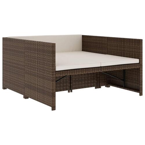 Haveloungesæt 5 dele med hynder polyrattan brun