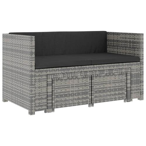 Haveloungesæt 5 dele med hynder polyrattan grå