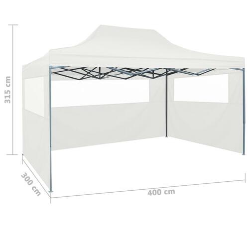 Foldbart festtelt med 3 sidevægge 3x4 m stål hvid