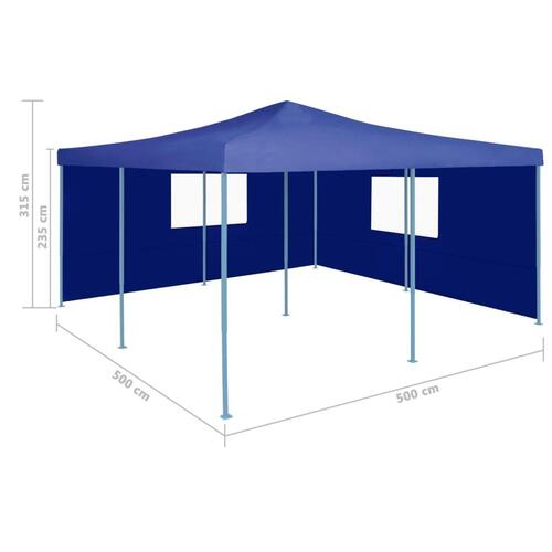 Foldbar pavillon med 2 sidevægge 5x5 m blå