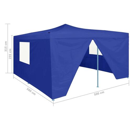 Foldbar pavillon med 4 sidevægge 5x5 m blå
