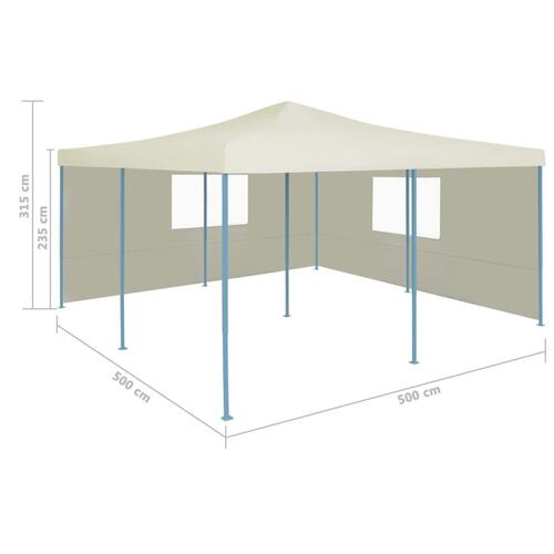 Foldbar pavillon med 2 sidevægge 5x5 m cremefarvet