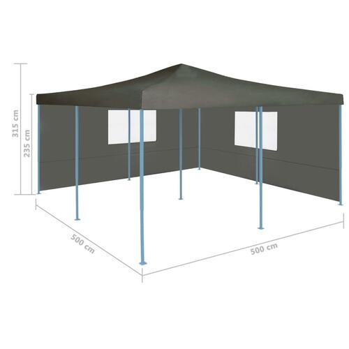 Foldbar pavillon med 2 sidevægge 5x5 m antracitgrå