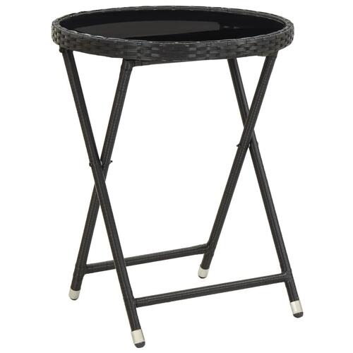 Tebord 60 cm hærdet glas og polyrattan sort
