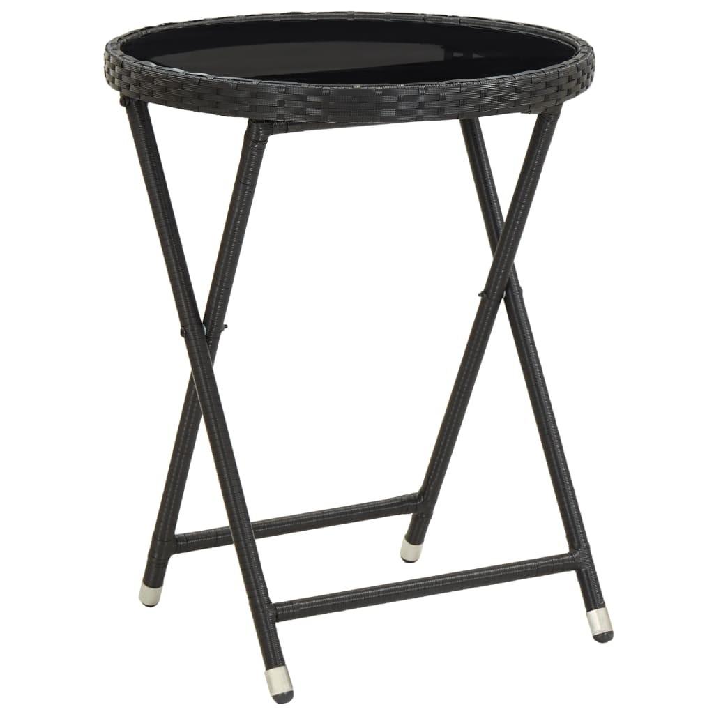 Tebord 60 cm hærdet glas og polyrattan sort