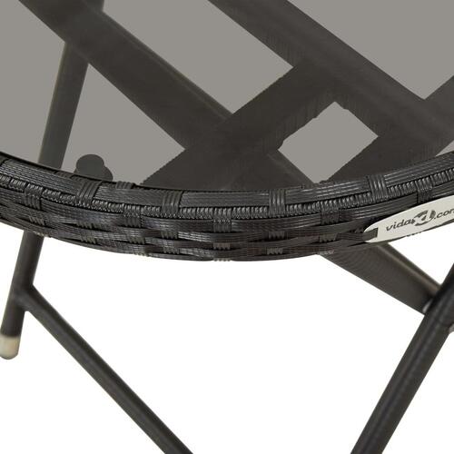 Tebord 60 cm hærdet glas og polyrattan sort