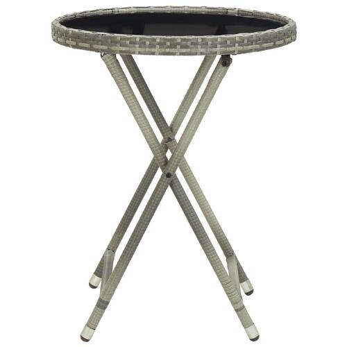 Tebord 60 cm hærdet glas og polyrattan grå
