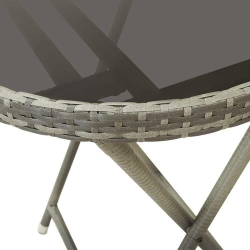 Tebord 60 cm hærdet glas og polyrattan grå