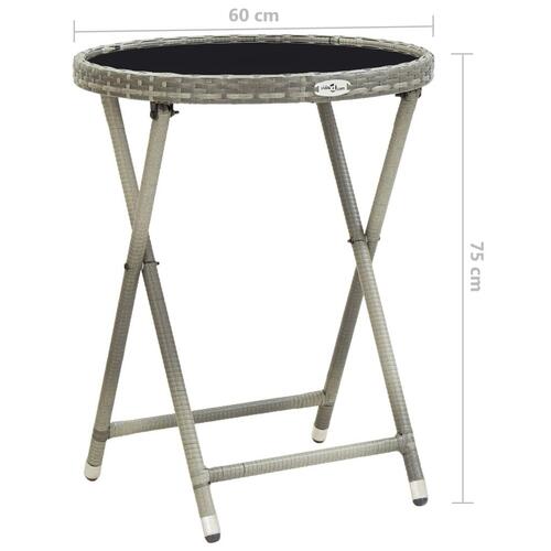 Tebord 60 cm hærdet glas og polyrattan grå