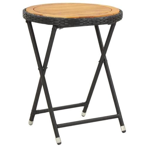 Tebord 60 cm massivt akacietræ og polyrattan sort