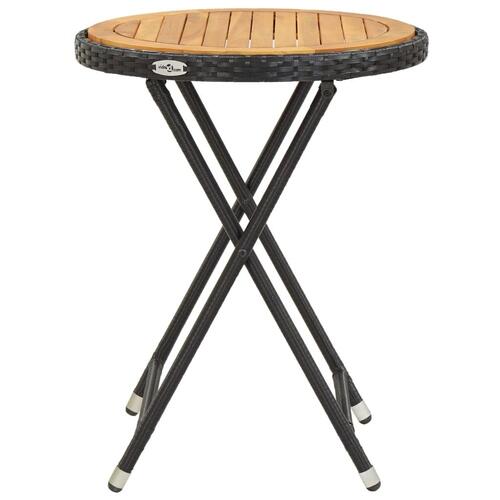 Tebord 60 cm massivt akacietræ og polyrattan sort