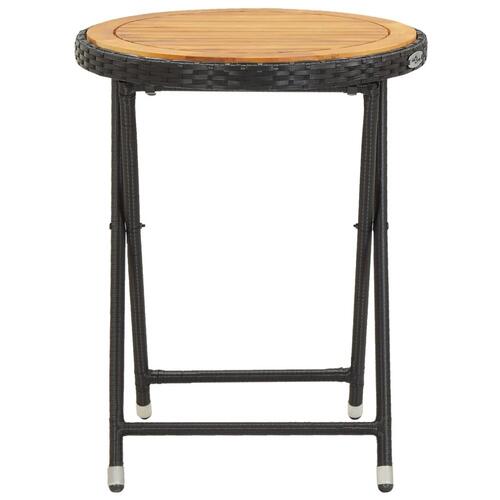 Tebord 60 cm massivt akacietræ og polyrattan sort