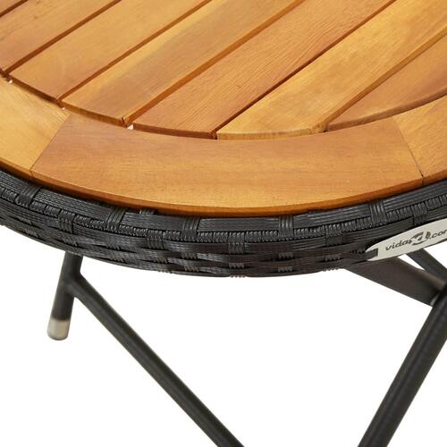 Tebord 60 cm massivt akacietræ og polyrattan sort